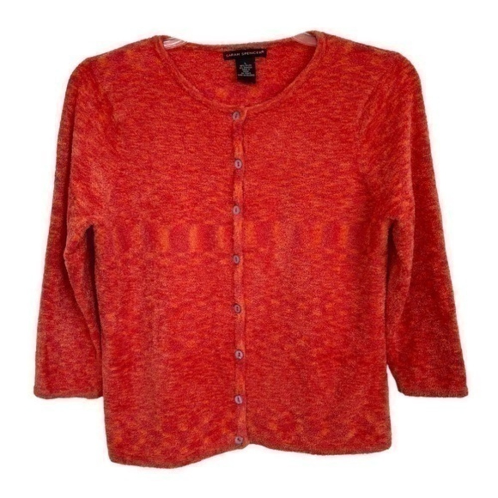 Sarah Spencer Women Sweater Cardigan Button Down Orange Red Soft Stretch Size L